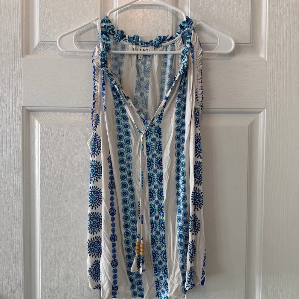Hale Bob Blue & White Halter Tank Top